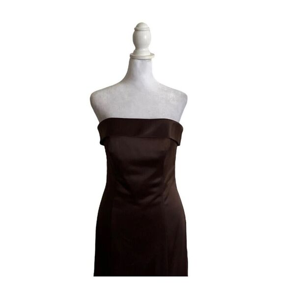 Alfred Sung Brown Satin Feel Strapless Bridesmaid Prom Party Dress Luxe US 0 - Picture 2 of 10